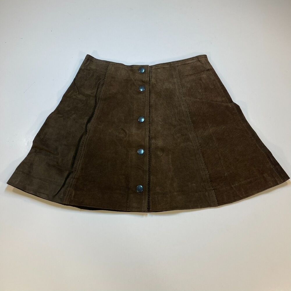 VINTAGE Rampage Suede Leather Hippie Mini Skirt Sz Womens Jrs 3 Brown